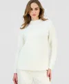 Anne Klein Embroidered Funnel Neck Sweater In White