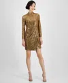 Anne Klein Long Sleeve Sequin Minidress In Gold