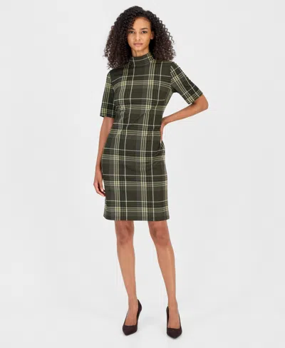 Anne Klein Women's Mock Neck Plaid Sheath Dress In Black
