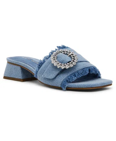Anne Klein Women's Nahla Embellished Buckle Block Heel Dress Sandals In Denim