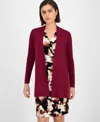 Anne Klein Open Front Rib Cardigan In Burgundy
