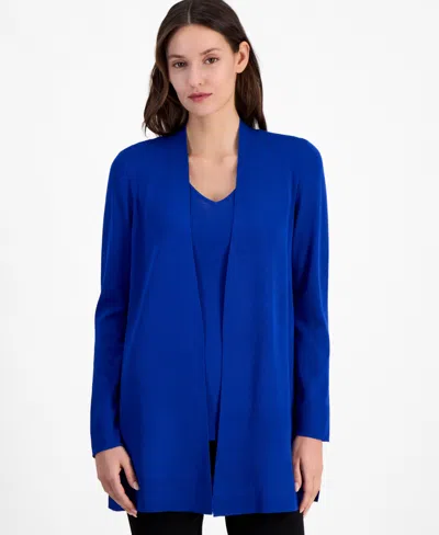 Anne Klein Women's Napa Fine Rib Pocket Cardigan In Santorini Blue