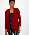 Anne Klein Open Front Rib Cardigan In Titian Red