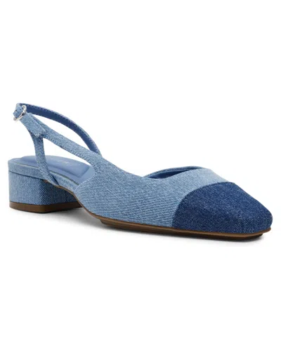 Anne Klein Women's Nia Block Heel Cap Toe Slingback Flats In Denim