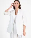 Anne Klein Women's Linen Blend Notch-collar 3/4-sleeve Open Jacket In Bright White