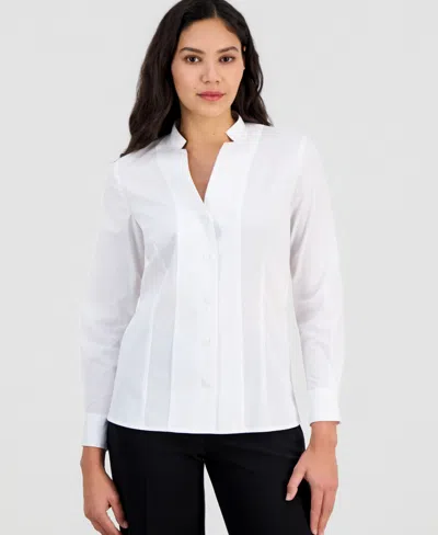 Anne Klein Women's Notch-collar Poplin Shirt, Regular & Petite In White