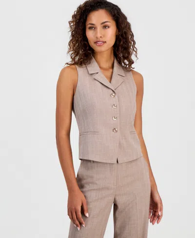 Anne Klein Women's Notched Collar Button-front Vest In Brown