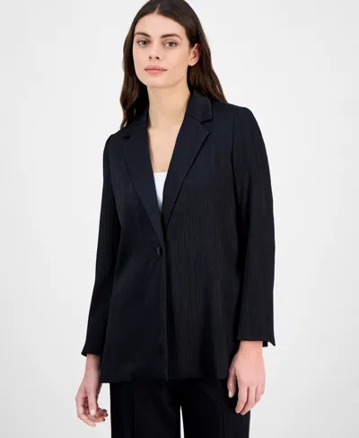 Anne Klein Women's Crinkled Satin Notched Collar One-button Jacket In Anne Black