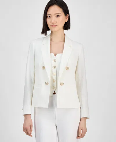 Anne Klein Women's Notched-collar Open-front Jacket In Bright White