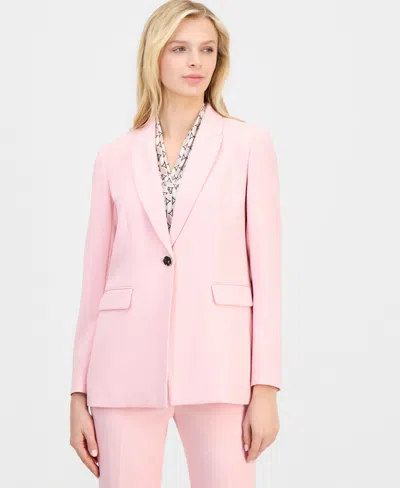 Anne Klein Women's Notched-collar One-button Blazer In Pink