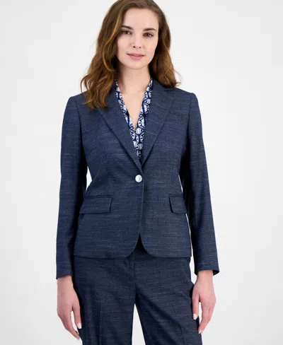 Anne Klein Women's One-button Notched-collar Jacket In Distant Mountain Multi