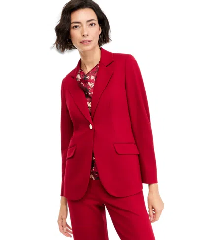 Anne Klein Women's One-button Flap-pocket Blazer In Red