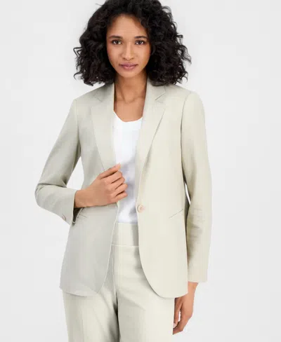 Anne Klein Women's One-button Notched-collar Linen-blend Blazer In Neutral