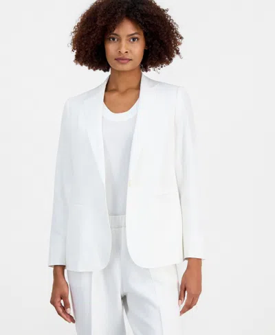 Anne Klein Women's One-button Notched-collar Linen-blend Blazer In White