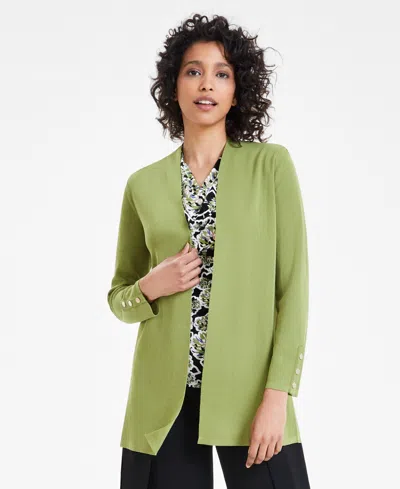 Anne Klein Women's Open-front Button-sleeve Sweater In Leafy Green