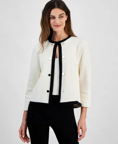 Anne Klein Women's Open-front Cardigan In Anne White,anne Black