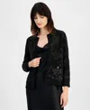 Anne Klein Women's Open-front Patch-pocket Sequin Cardigan, Created For Macy's In Anne Black
