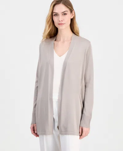 Anne Klein Women's Open-front Rib Pocket Cardigan In Gray