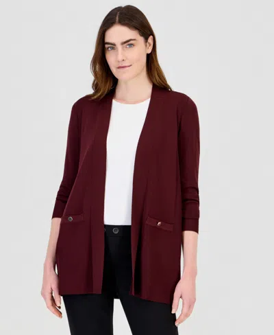 Anne Klein Women's Open-front Buttoned-pocket Cardigan In Burgundy