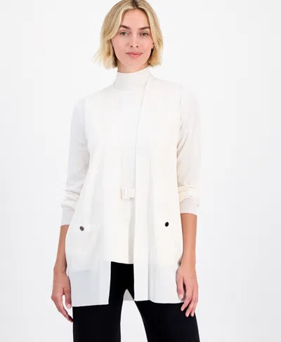 Anne Klein Women's Open-front Buttoned-pocket Cardigan In White