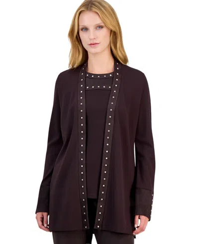 Anne Klein Women's Open-front Long-sleeve Cardigan In Purple