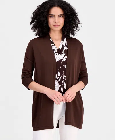 Anne Klein Pocket Cardigan In Brown