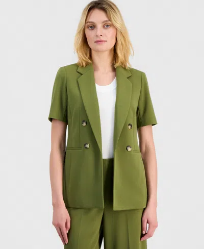 Anne Klein Plus Size Short-sleeve Open-front Blazer In Green