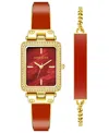 Anne Klein Women's Orange Enamel And Gold-tone Alloy Bangle Watch Set 33.5mm In Orange,rust