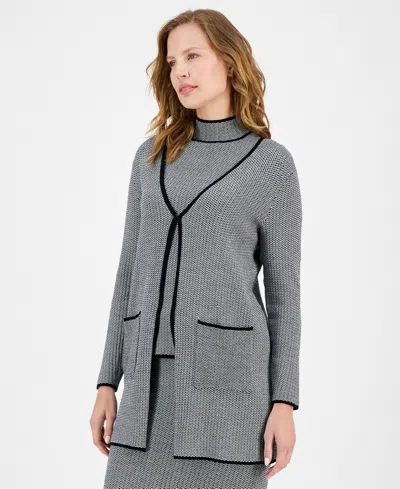 Anne Klein Women's Oversized Patch-pocket Long Cardigan In Black,white