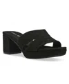 Anne Klein Women's Palmer Slip On Block Heel Dress Sandals In Black Suede