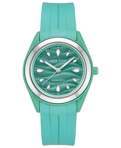 Anne Klein Women's Pastel Green Solar Ocean Work Plastic Metal Watch, 38.5mm