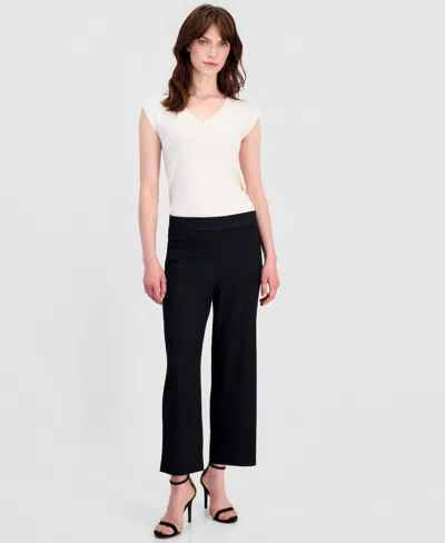 Anne Klein Women's Pebble-texture Knit Pull-on Pants In Black