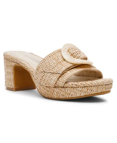 Anne Klein Women's Pepper Buckle Platform Block Heel Sandals In Natural Raffia