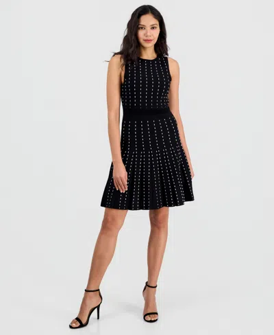 Anne Klein Pinstripe Pleated Sweaterdress In Black