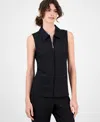 Anne Klein Women's Pinstriped Zip-front Collared Vest In Black