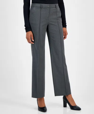 Anne Klein Women's Pintucked Straight-leg Pants In Mid Heather Grey