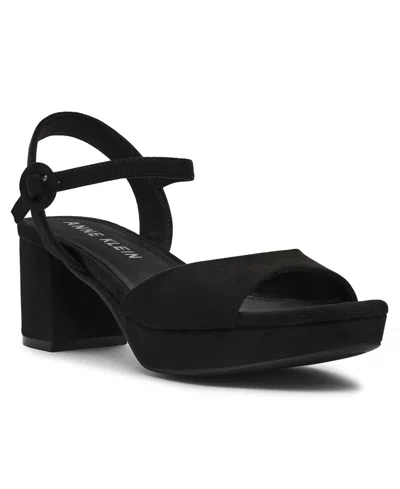 Anne Klein Women's Piper Platform Block Heel Dress Sandals In Black Suede