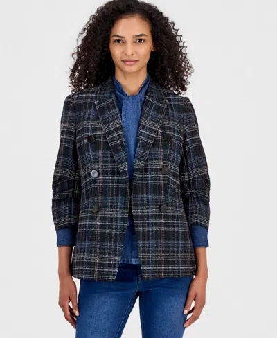 Anne Klein Women's Plaid Faux-double-breasted Blazer In Gray