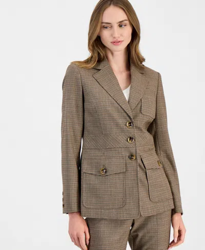 Anne Klein Women's Plaid Three-button Blazer In Brown