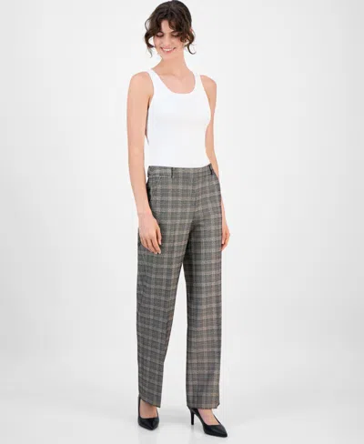 Anne Klein Women's Plaid Wide-leg Mid-rise Pants In Gray