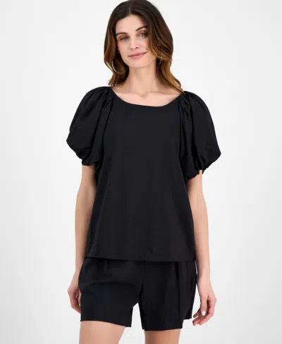 Anne Klein Women's Pleated Bubble-sleeve Blouse In Anne Black