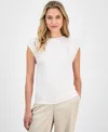 Anne Klein Women's Pleated Cap-sleeve Top In White Dove
