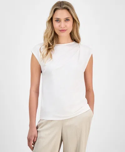 Anne Klein Women's Pleated Cap-sleeve Top In White Dove