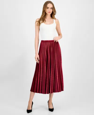 Anne Klein Women's Pleated Flared Midi Skirt In Red