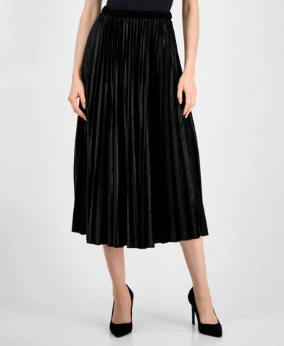 Anne Klein Women's Pleated Flared Midi Skirt In Black