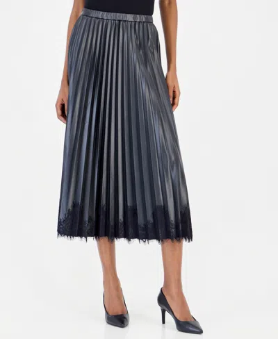 Anne Klein Women's Pleated Midi A-line Skirt In Blue