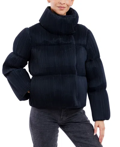Anne Klein Women's Pleated Stand-collar Puffer Coat In Black