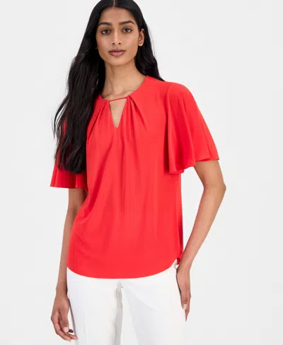 Anne Klein Women's Pleat-neck Blouse In Red
