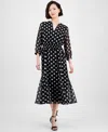 Anne Klein Polka Dot Smocked Waist Midi Dress In Black Group