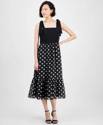 Anne Klein Tie Strap Tiered Skirt Dress In Black Group